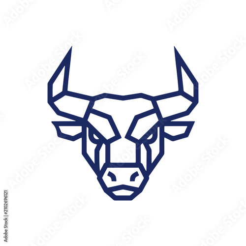 Minimalist geometric blue bull head logo design on white background