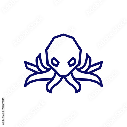 Minimalist geometric octopus line art icon isolated on white background