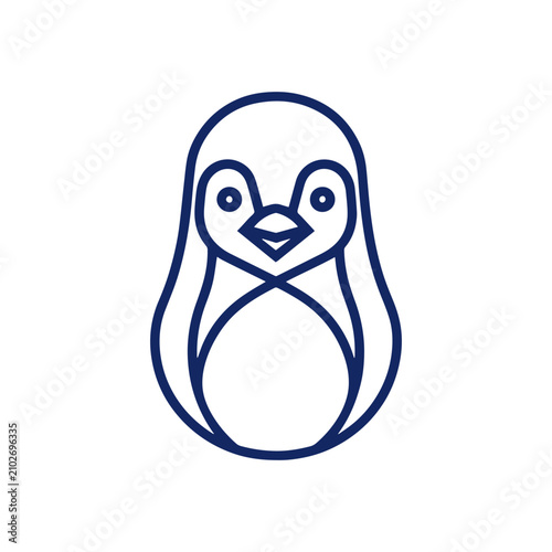 Minimalist blue line art penguin illustration on white background