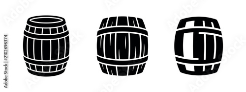 Foto Wooden Barrel Icons: Stave and Hoop Silhouettes