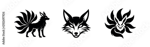 Φωτογραφία Mystical Japanese Kitsune Nine-Tailed Fox Silhouettes Set