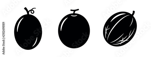 Fotografía Set of watermelon icons, oblong fresh fruit in various designs, black and white vector illustration