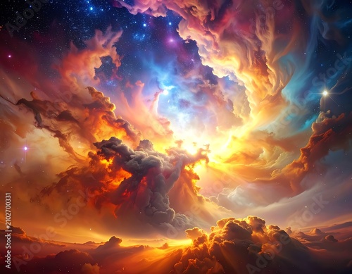 Vibrant Cosmic Clouds in Space Galaxy.