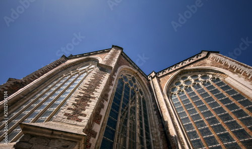 Gothic Architecture of a Historic Church in Bruges, Belgium