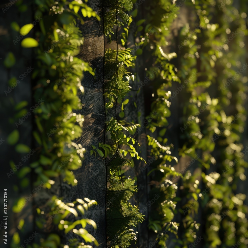 Fototapeta premium Macro shot of unbranded living wall with native plants