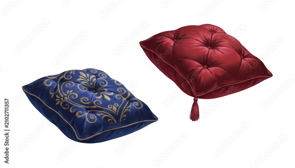 Obraz premium Decorative Tufted Cushions with Ornate Patterns and Tassels