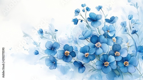 watercolor forget-me-not flowers, soft blue, white background