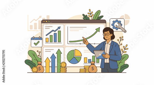 Woman analyzing financial growth charts with tablet