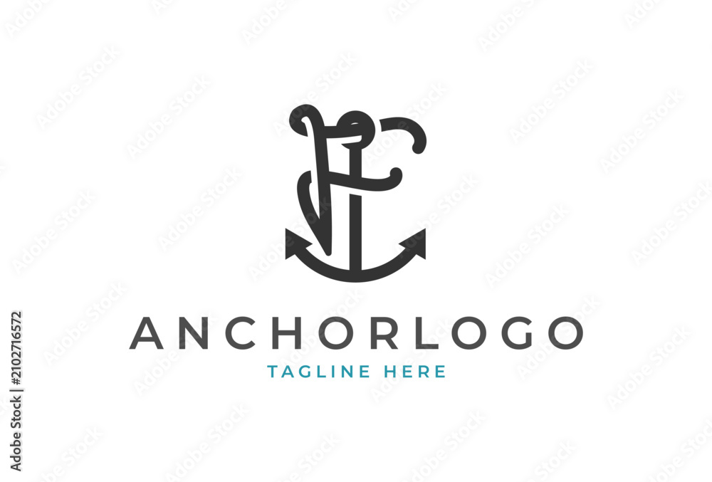 Fototapeta premium Anchor Logo, Letter F with Anchor combination, suitable for Marine Transportation logo design