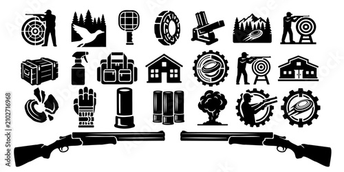 Bild auf Leinwand Clay Target Shooting Vector Silhouette Bundle - Skeet Trap Hunting Icon Pack - S