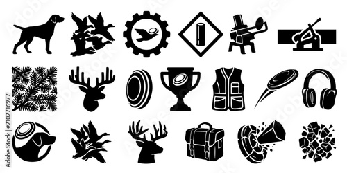 Bild auf Leinwand Clay Target Shooting Vector Silhouette Bundle - Skeet Trap Hunting Icon Pack - S
