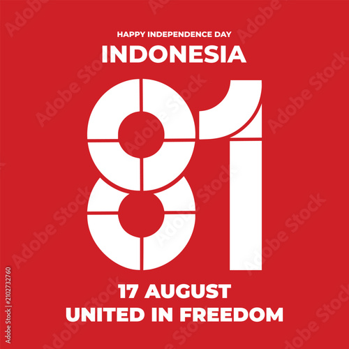 Minimalist 81st Indonesia Independence Day Poster with Geometric Number Typography