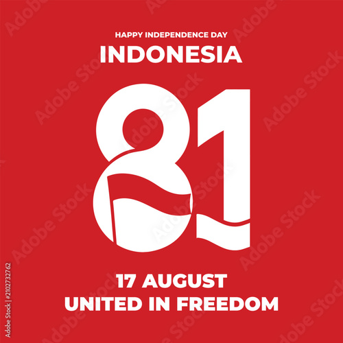 Minimalist 81st Indonesia Independence Day Poster with Flag Inspired Number Typography