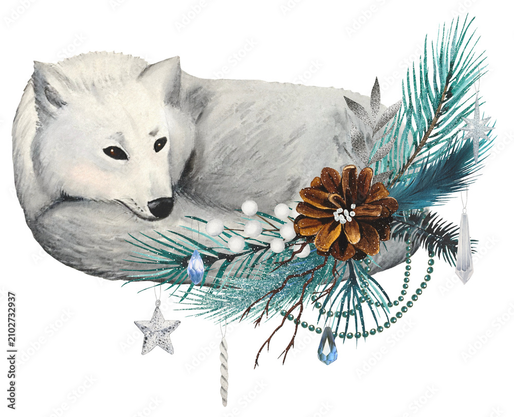 Obraz premium Hand drawn white wolf. Watercolor illustration.