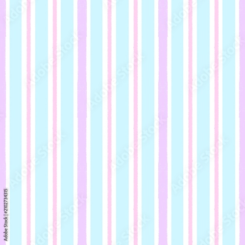 Seamless pastel stripe pattern with pink purple and light blue vertical lines on white background