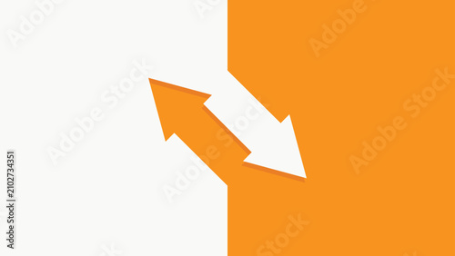 Two opposing arrows cross between orange and white backgrounds, symbolizing exchange, transition, direction, or movement in a minimalist design.