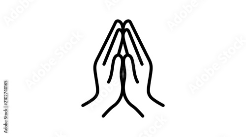 Minimalist black line icon of praying hands in namaste gesture symbolizing hope faith and meditation