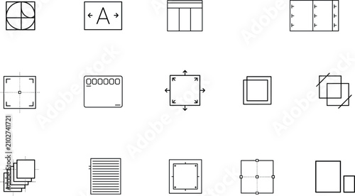 Принти на полотні Vector linear icon set of page layout settings typography alignment text wrappin