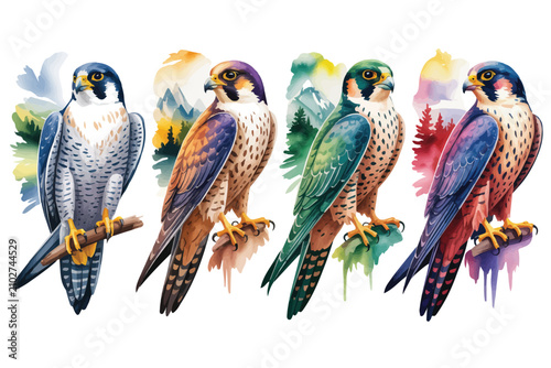 Canvastavla watercolor Peregrine Falcon vector illustration isolated on white background
