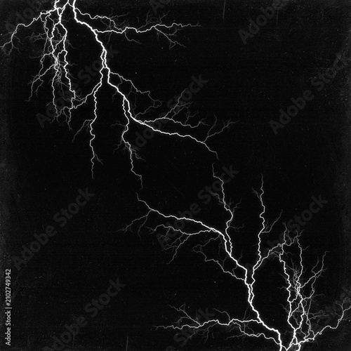 Obraz na plátne Lightning bolt striking on black background with lightning, electricity