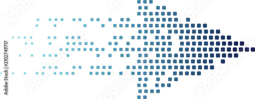 Fotografie Pixelated arrow dissolving into digital data against white background with blue