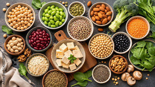 Vegan Protein Ingredients with Tofu Edamame Legumes and Nuts