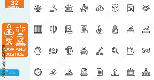 Bild auf Leinwand law and justice Vector illustration line editable Icons set