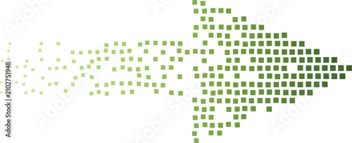 Konstfotografi Digital arrow formed by pixels dissolving into motion against white background