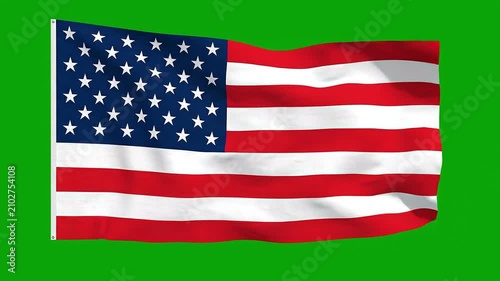 USA Flag Waving on Green Screen Background Seamless Loop 4K Chroma Key Animation