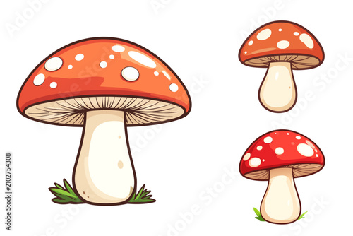 Photos Cute Fly Agaric Mushroom Cartoon Vector Illustration Isolated Forest Fungi Clipa