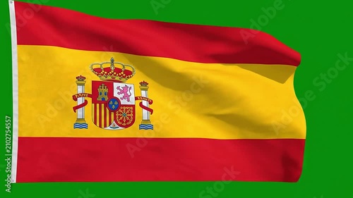Spain Flag Waving on Green Screen Background Seamless Loop 4K Alpha Chroma Key Animation