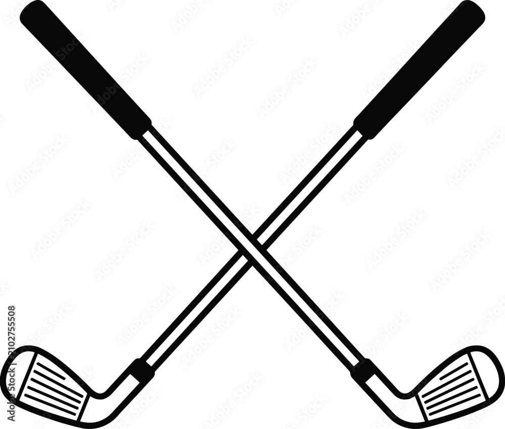 Obraz premium Crossed golf clubs icon symbolizing golfing activities and sports emblem design