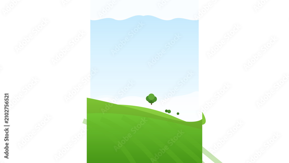 Fototapeta premium Serene Hillside Landscape with Tree and Rolling Water Background