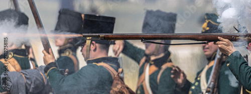 Tableau sur toile Reenactment of the Battle of Waterloo