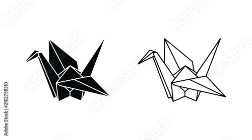 Obraz na płótnie Minimalist origami crane icons silhouette and outline design for art, craft, and