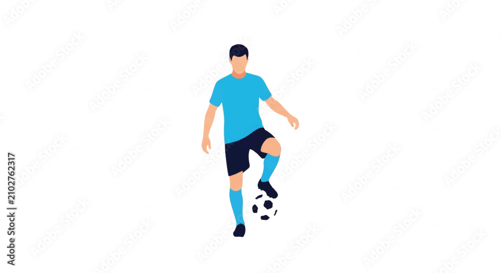 Fototapeta premium A player balancing the soccer ball on one knee while the other leg is planted firmly, minimalist flat vector artwork, clipart style, absolute solid block colors, extremely sharp unblended edges,