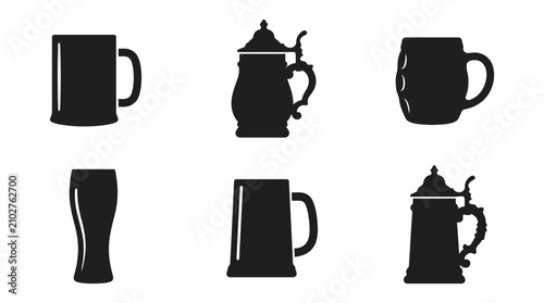 Εκτύπωση καμβά Beer mug and stein icon set showing various drinkware styles for brewing, pub, a