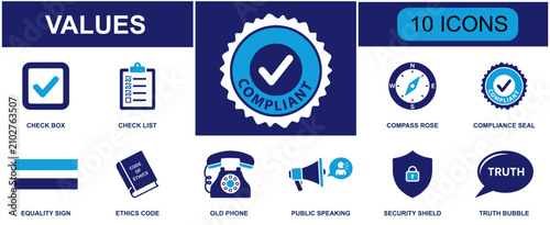 Konstfotografi Corporate values icon set