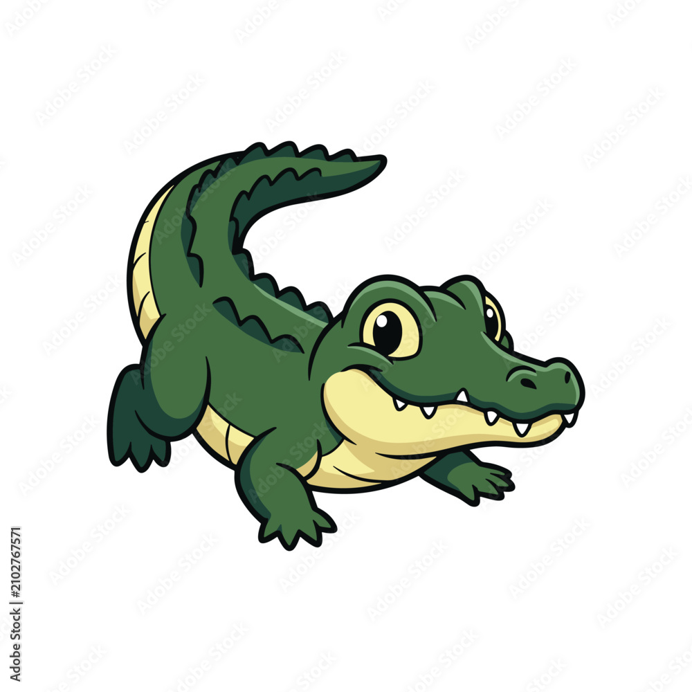 Obraz premium Happy Cartoon Green Crocodile Or Alligator Mascot