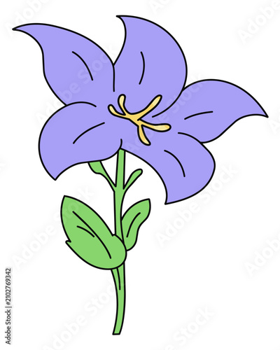 Cartoon vector illustration of a purple flower with a simple natural floral theme.