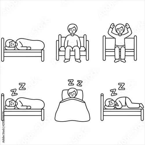 Illustrations of sleeping and resting postures for children
