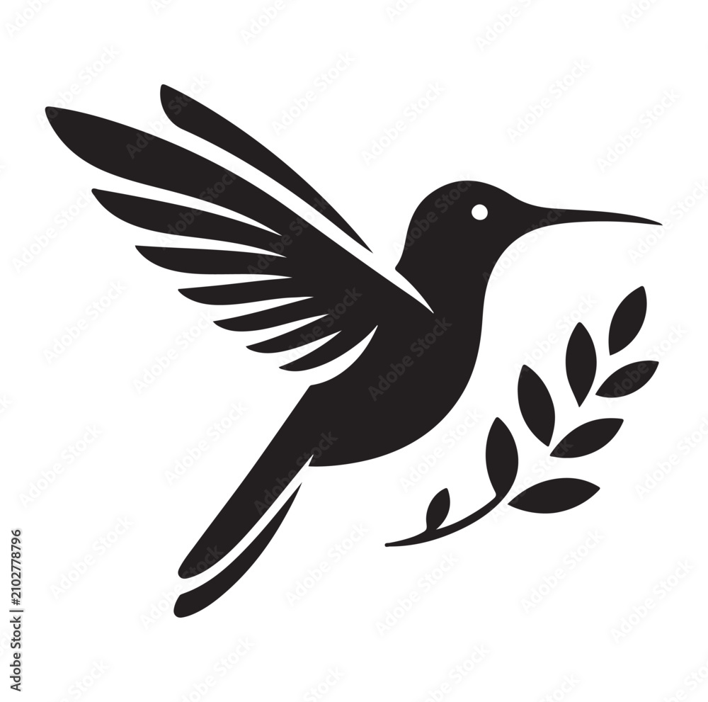 Obraz premium Hummingbird silhouette flying isolated on white background