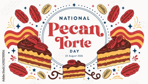 Obraz na płótnie National pecan torte day vector illustration with delicious cake slices