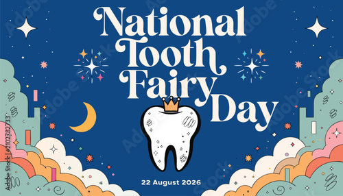 Photos National tooth fairy day celebration featuring a cute crowned molar illustration