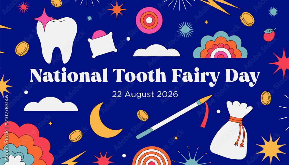 Naklejka premium Colorful graphic illustration celebrating national tooth fairy day in august