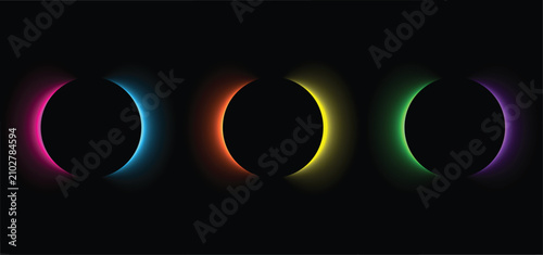 Set of three abstract Lunar Eclipsed Gradient Illustration Smooth gradient lights vector inspired by a lunar eclipse with modern abstract styling suitable for wallpapers, posters, and web graphics