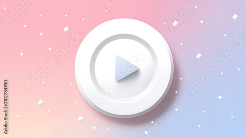 Modern and Minimalistic Play Button on Soft Pastel Background with Geometric Shapes and Soft Color Gradient
