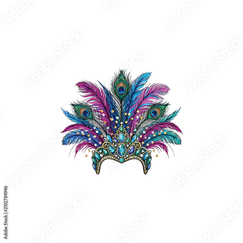 Tableau sur toile Elaborate Feathered Carnival Headdress With Vibrant Multicolored Plumes, Peacock