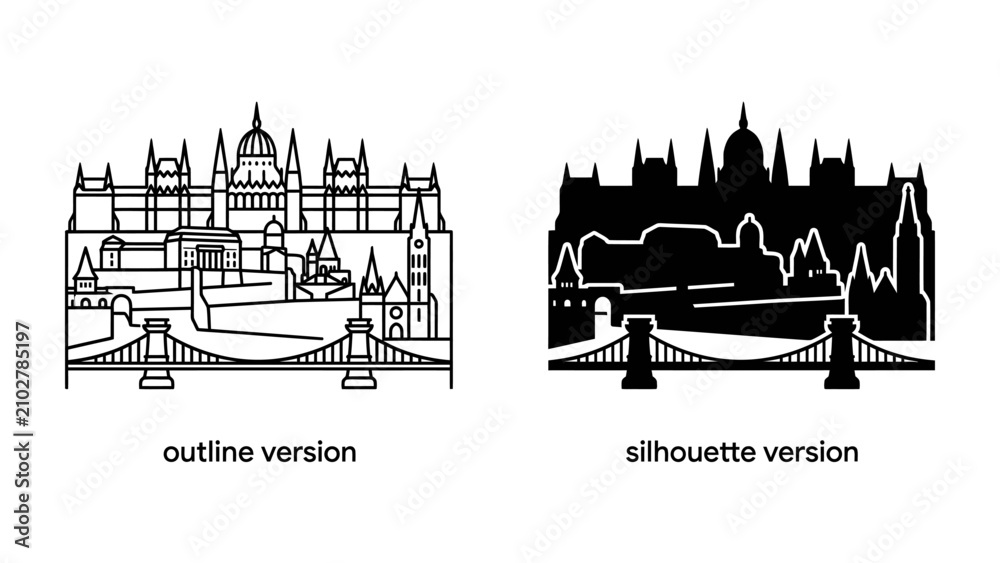 Fototapeta premium Budapest Skyline Outline and Silhouette