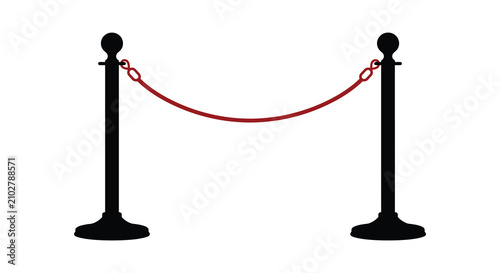 Cuadro en lienzo Rope barrier with stanchions against a white background silhouette